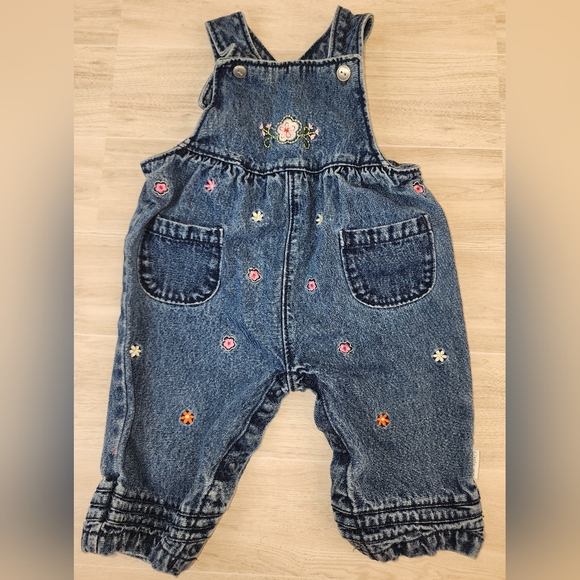 Little Me Other - Little Me Blue Denim Overalls with Floral Embroidery